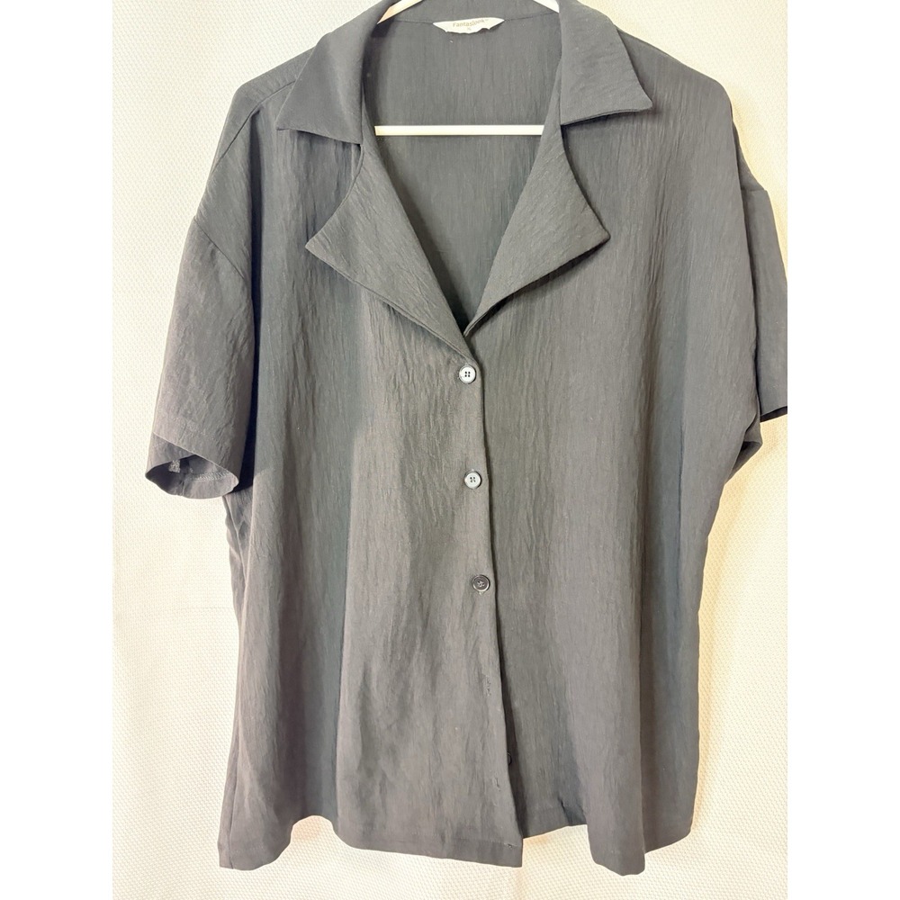 Fantaslook Womens Black Corduroy Oversized Button Down Shirt Shacket Size XL